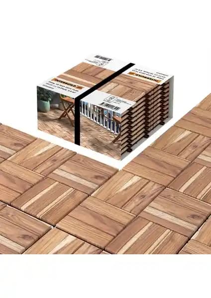 Interbuild Gerçek Tik Klasik Kilitli Karo Deck Doğal Ahşap Dayanıklı Dış Mekan Zemin Kaplama