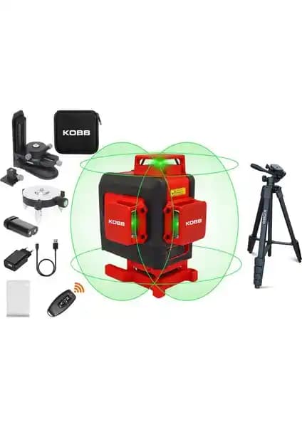 KOBB KBL35GTP Profesyonel Yeşil Çapraz Çizgi Lazer Distomat ve Tripod Seti İnşaat ve Dekorasyon için