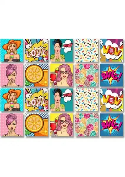 Tink Kendinden Yapışkanlı Karma Popart Desenli PVC Karo Dekorasyon Çözümü