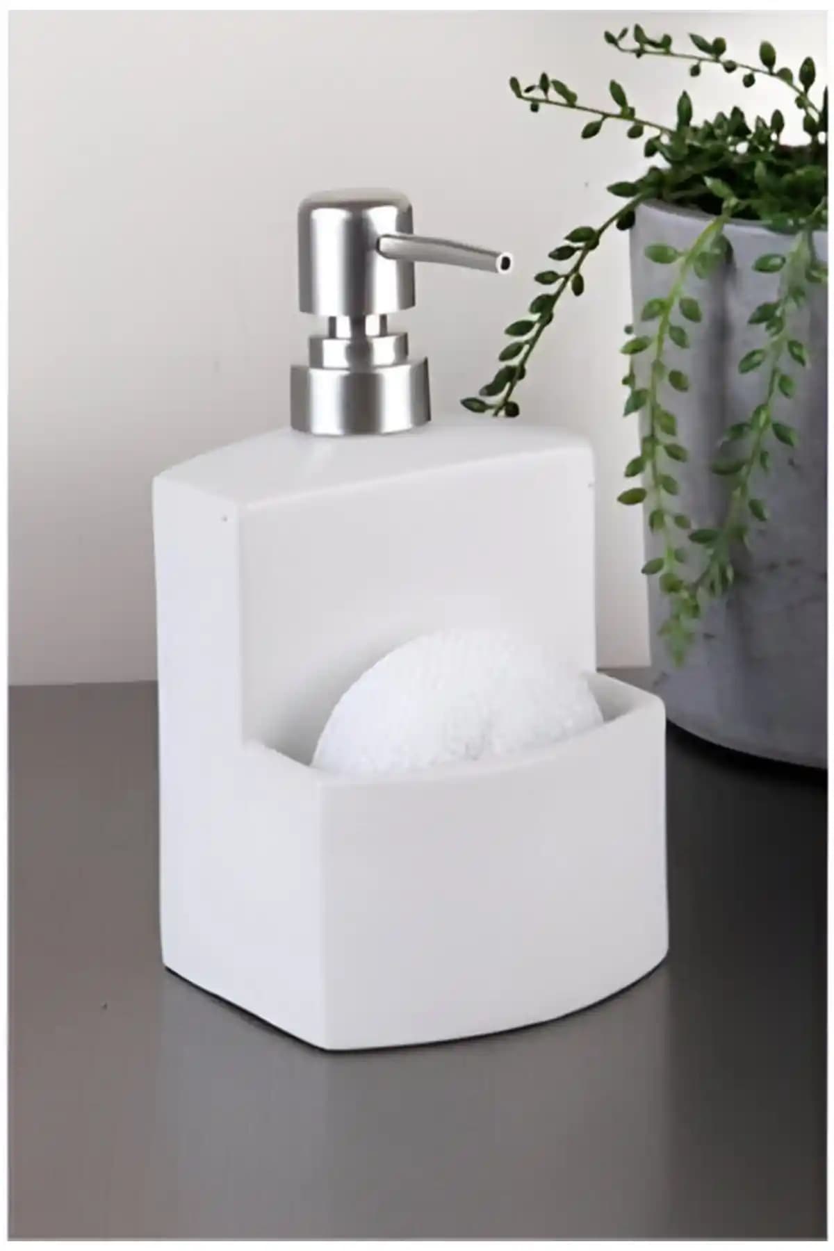 A A Company Lüks Porselen Mat Beyaz Siyah Gri Süngerli Mutfak Sıvı Sabunluk ve Deterjanlık