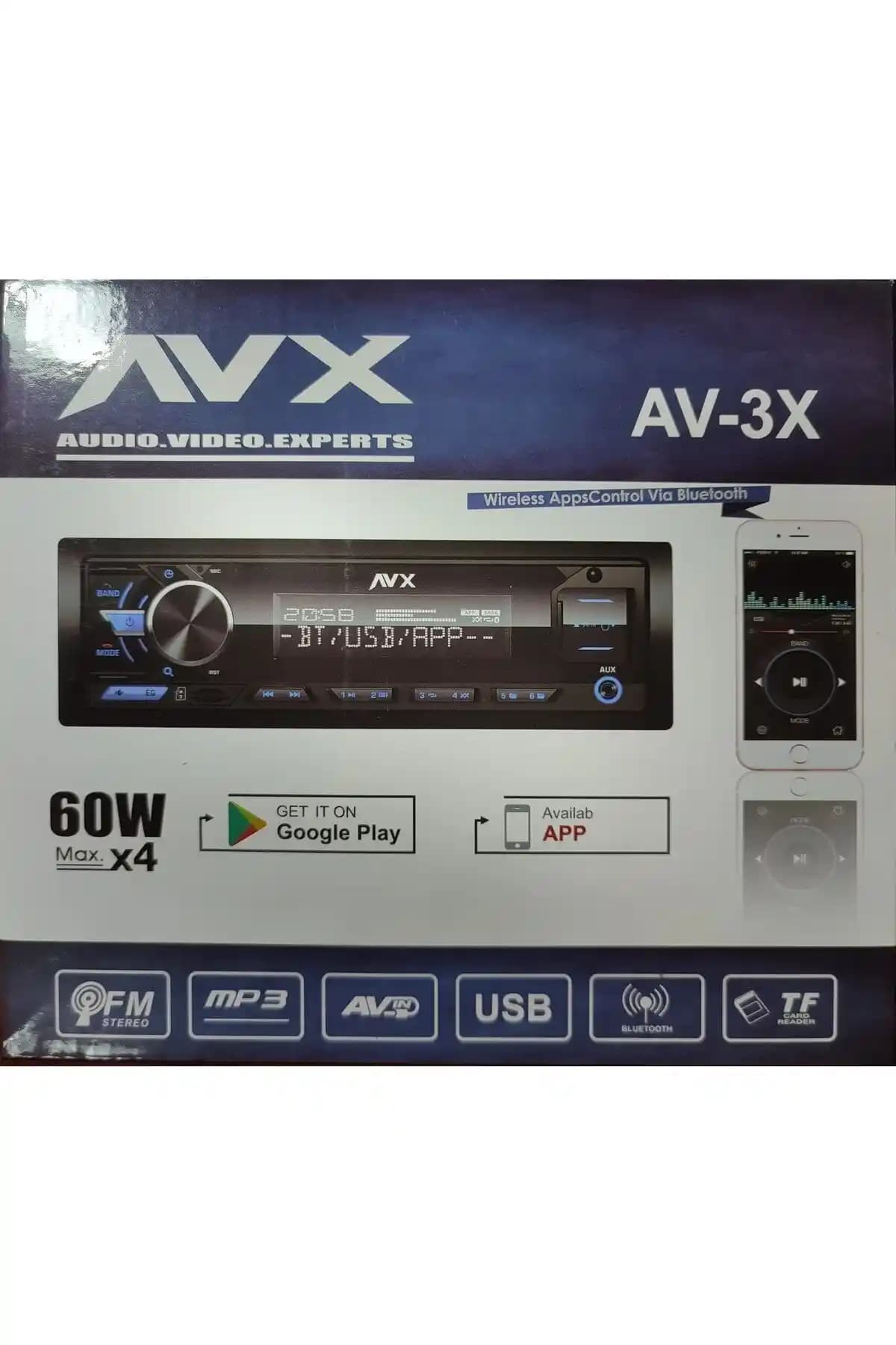 AVX 3 Amfi Çıkışlı Çift USB'li Bluetooth Destekli Android ve iOS Uyumlu Oto Teyp