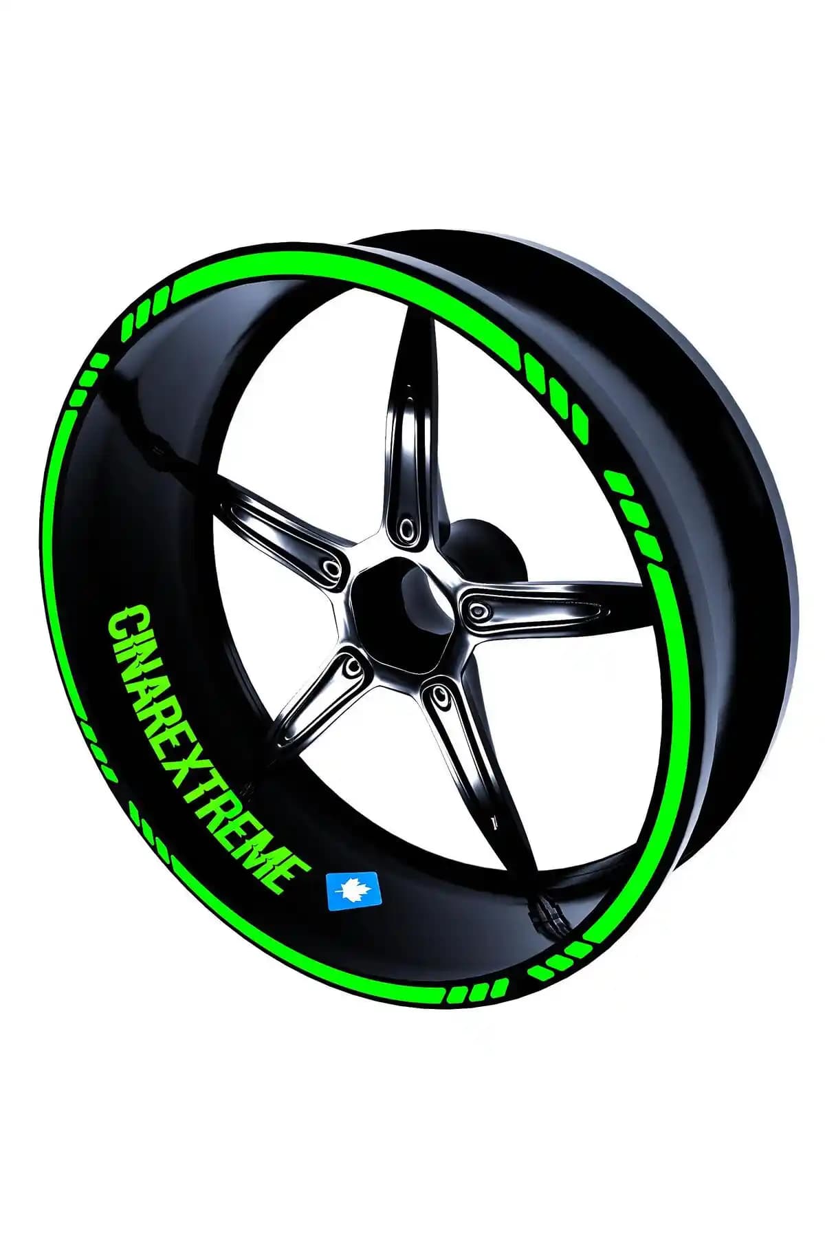 Çınar Extreme Floresan Yeşil 4 Parçalı Kesikli Tasarımlı Dayanıklı Jant Şeridi Sticker