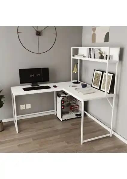 Deconode Cornermaster Raflı L Köşe Çalışma Masası: Modern, Geniş ve Dayanıklı Tasarım