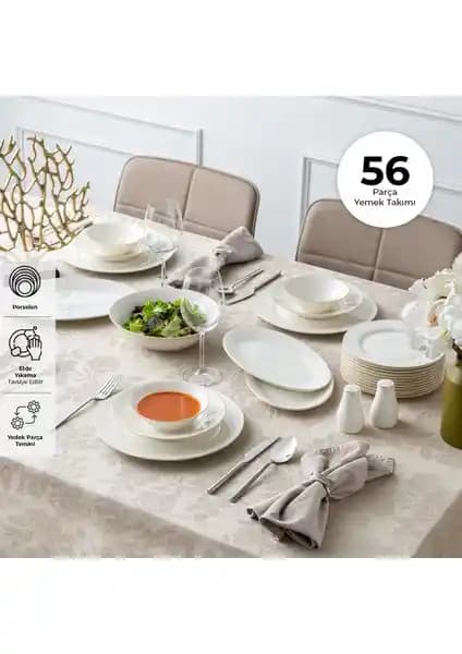 Emsan New Bone Frezya 56 Parça 12 Kişilik Yuvarlak Yemek Takımı Gold Özellikleri