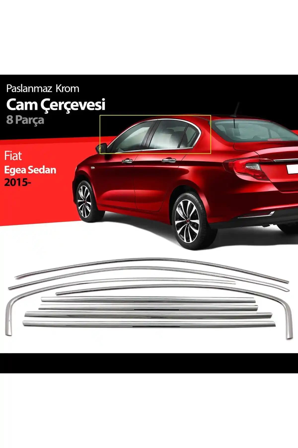 Fiat Egea Hb için Niken Krom Kaplama Cam Çıtası Çerçevesi Komple 8 Parça Set