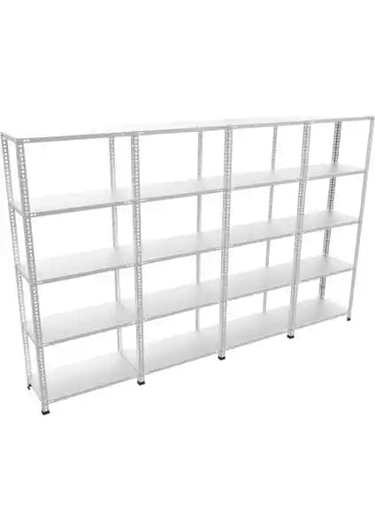 Galvaniz Raf Galvanizraf 5 Katlı 4 Lü Bitişik Çelik Raf Arşiv ve Depo İçin 43x75x200 cm