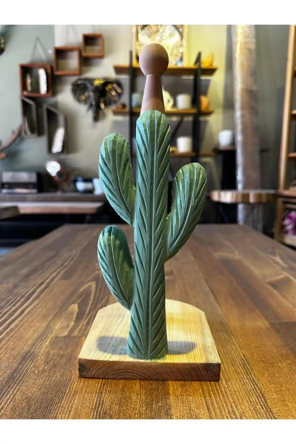 Genel Markalar Ahşap Oyma Peçetelik: Kaktüs Desenli Mint Yeşili Şık ve Dayanıklı Tasarım