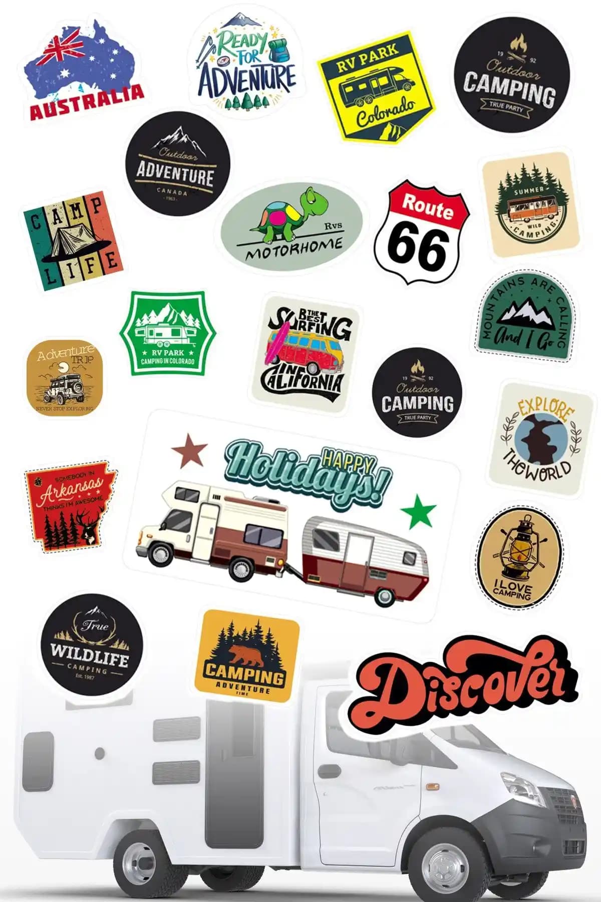Grigrafik 20 Parça Karavan ve Kamp Araçlarına Özel Dayanıklı Sticker Seti Mod-3