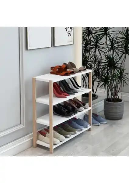 Jest Dekor Helsa Beyaz 4 Raflı Ahşap Ayakkabılık: Çok Amaçlı ve Dayanıklı Mobilya Çözümü