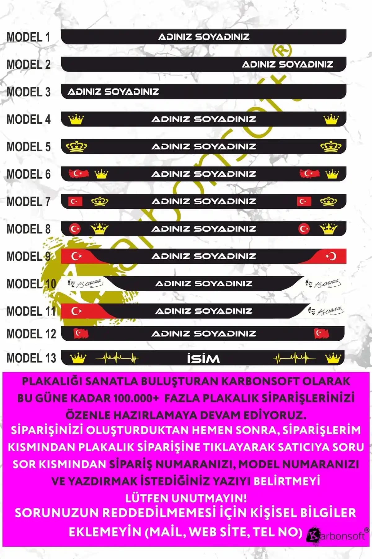 Karbonsoft Kişiye Özel Kabartmalı Takmatik Araç Logo Oto Plakalık Modelleri