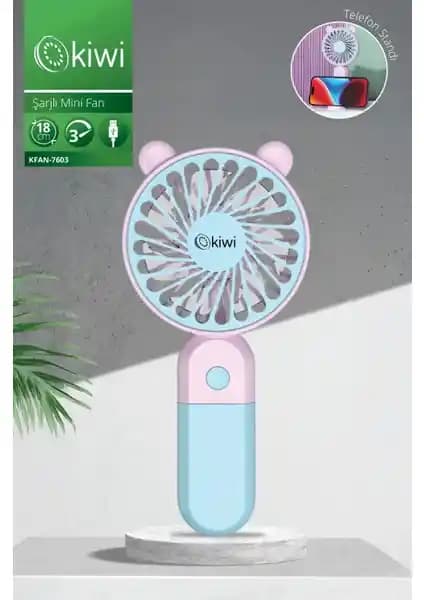 Kiwi Kfan-7603 Ultra Sessiz Telefon Tutacaklı El Tipi Şarjlı Mini Vantilatör