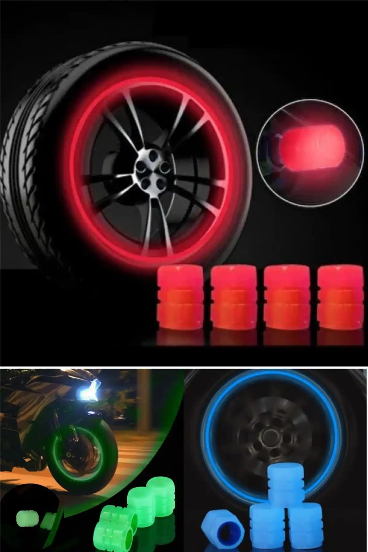 Omilife Kırmızı Fosforlu Sibop Kapağı 4'lü - Dayanıklı ve Gece Görünürlük Sağlayan Lastik Aksesuarı