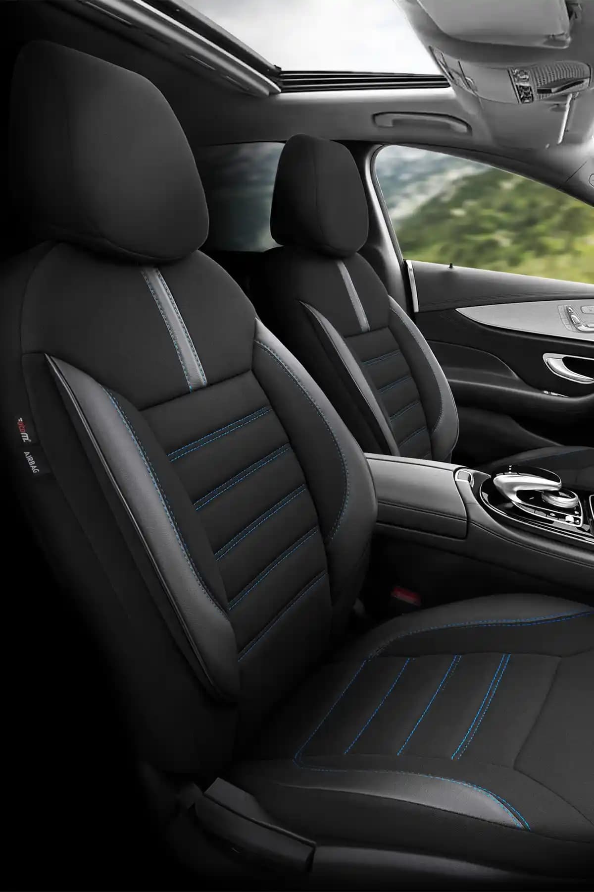 Otom Limited Design Ortopedik Ekstra Destekli Oto Koltuk Kılıfı Tam Set Siyah-Mavi