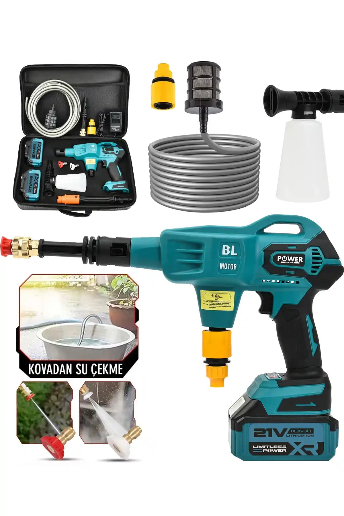 POWER BLACK Kömürsüz Şarjlı Oto Yıkama Makinesi: Kablosuz, Çift Akülü Temizlik