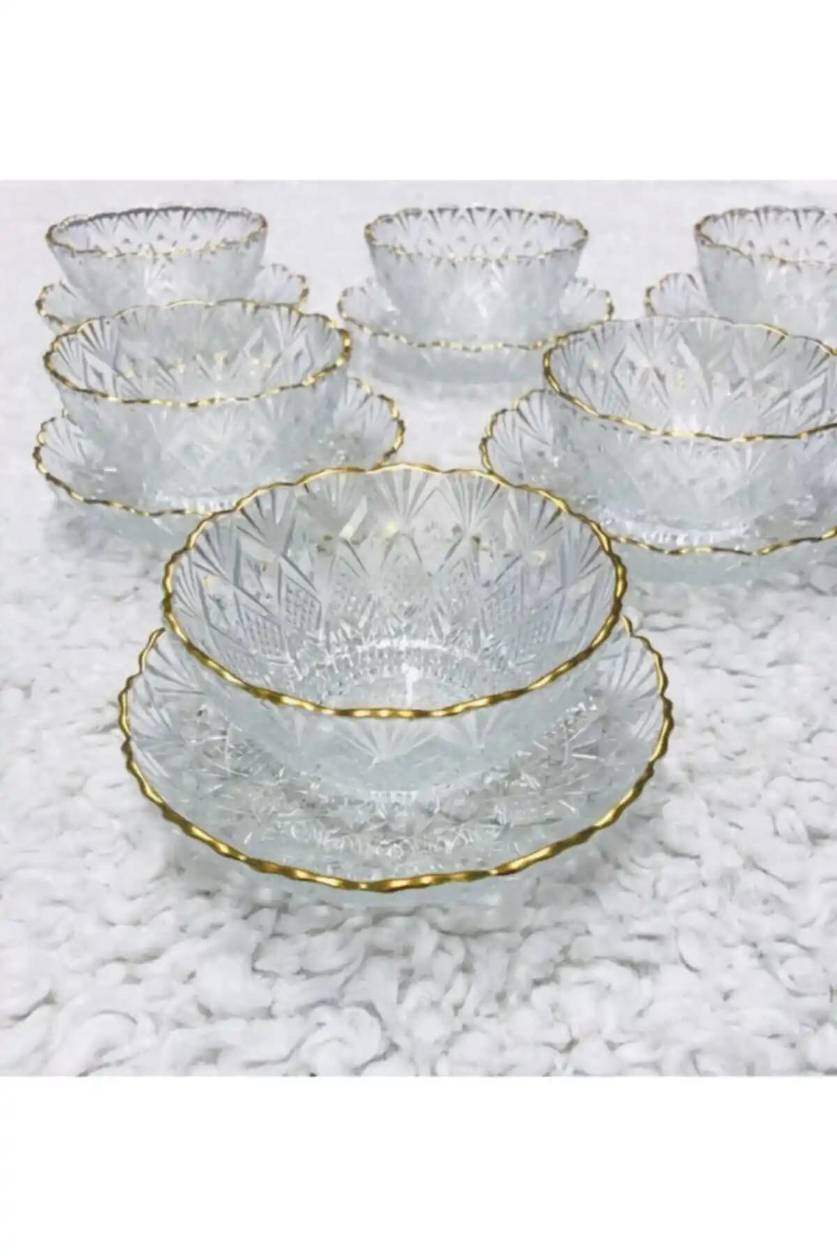 Rayan 6 Kişilik 12 Parça Gold Detaylı Çerez Seti ile Şık ve Fonksiyonel Sunum