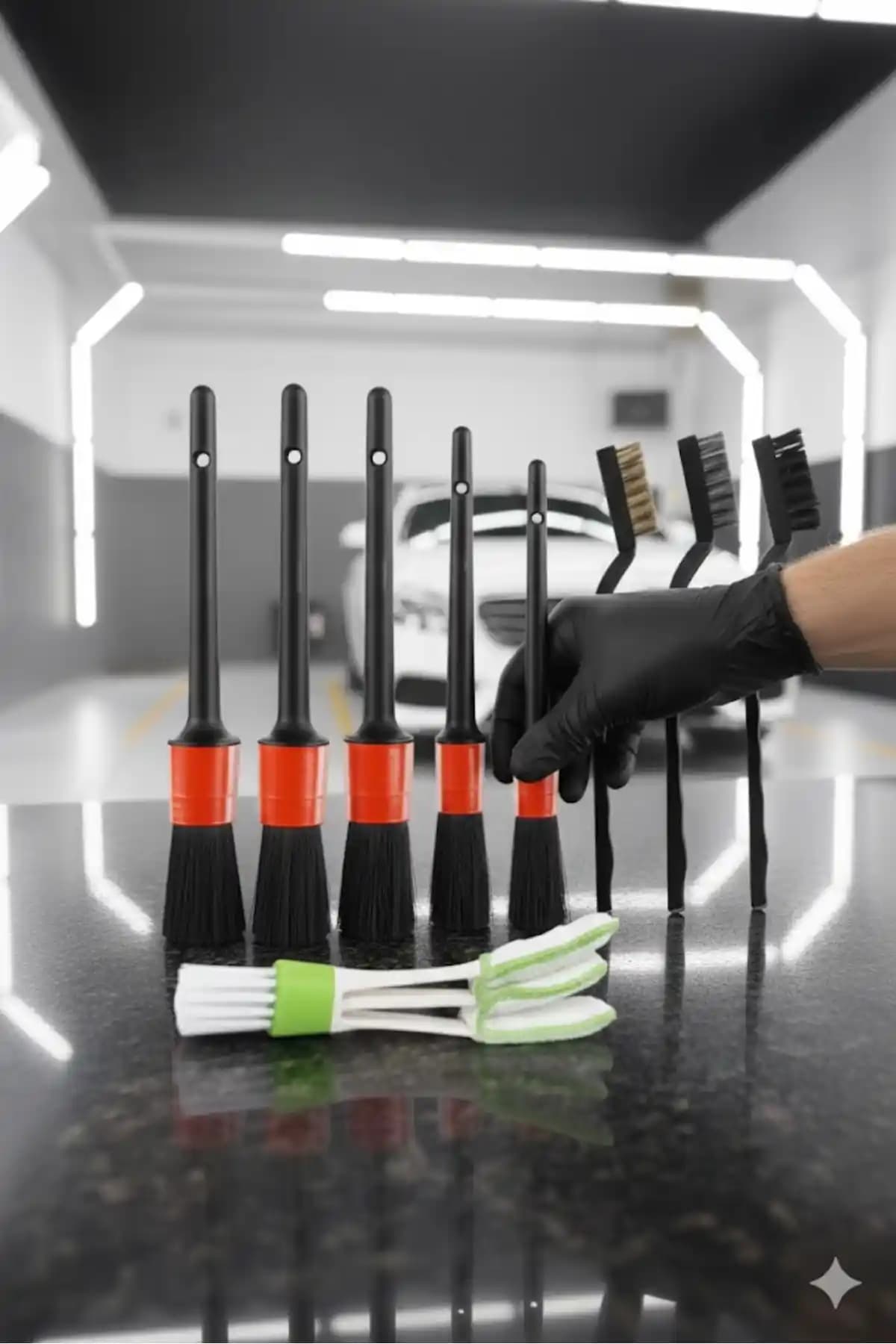 RED KİTCHEN 9 Parçalı Oto Detay Fırça Seti ile Araç Temizliğinde Detaylı Çözüm