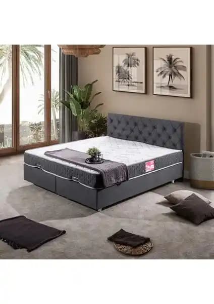 Setay Eylül İkili Set Çift Kişilik Baza Başlık Gri Modern Tasarım ve Fonksiyonellik