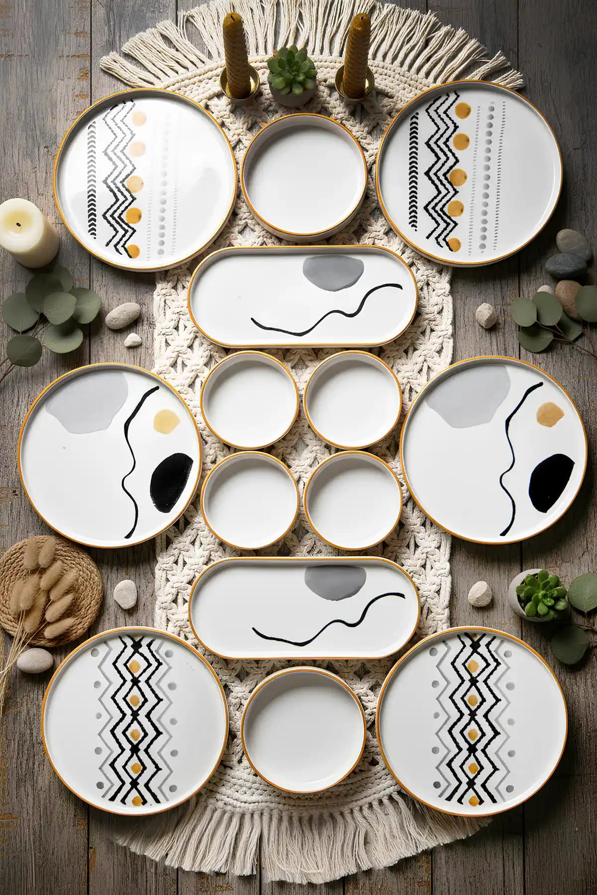 Vienev Axial 14 Parça 6 Kişilik Dayanıklı ve Şık Kütahya Seramik Kahvaltı Takımı