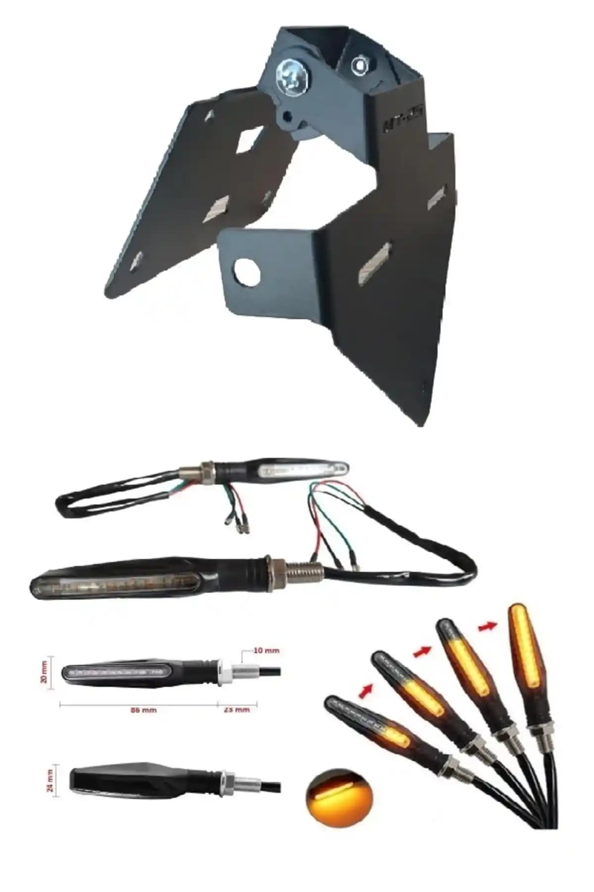 Yamaha MT25 için Katlanabilir Plakalık ve LED Sinyal Çubuklu MOTOSVN Takımı