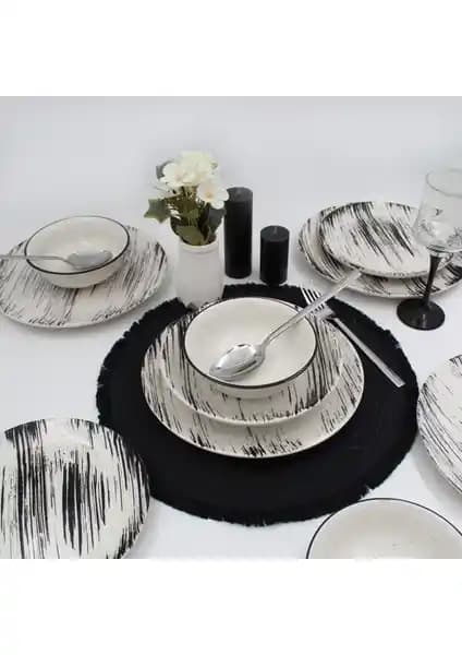 Arna Porselen Anka 24 Parça 6 Kişilik Renkli Yemek Takımı Modern ve Şık Tasarım