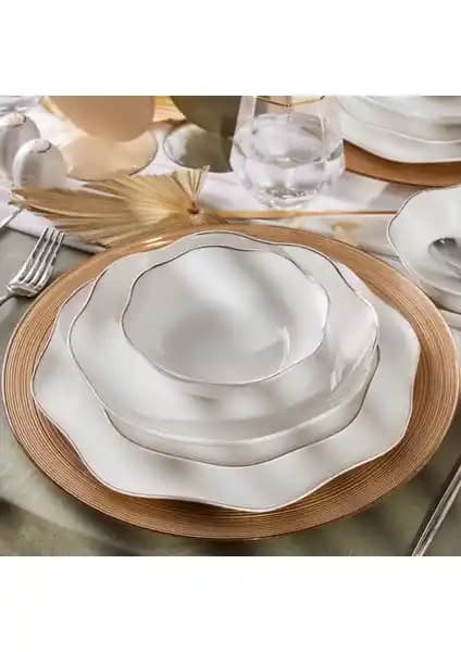 Emsan 53 Parça Fine Bone Lotus Platin Yemek Takımı Şık ve Dayanıklı Sofra Seti