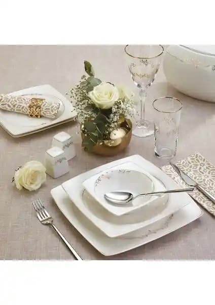 Emsan Ems Fine Bone Lorella Gold 61 Parça 12 Kişilik Porselen Yemek Takımı