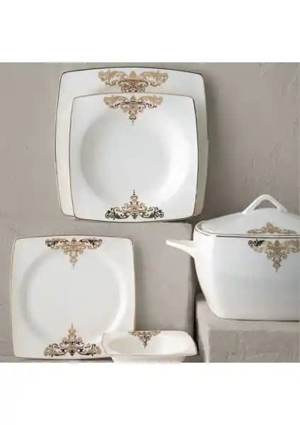 Emsan Fine Bone Topkapı Gold 12 Kişilik Porselen Yemek Takımı Geniş Parça İçeriğiyle