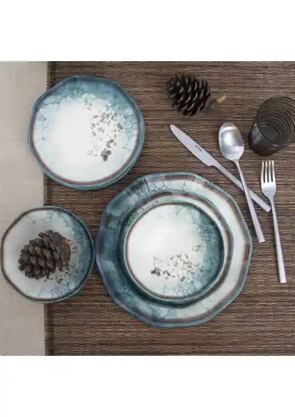 Güral Nesrin 24 Parça Modern Yemek Takımı 6 Kişilik Dayanıklı Bone Porselen