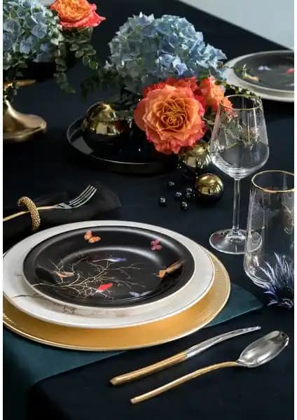 Karaca Fine Pearl Grace Siyah 62 Parça 12 Kişilik İnci Detaylı Yemek Takımı