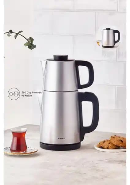 Karaca Tea Break Silver Inox Çelik Su Isıtıcı ve Çay Makinesi Yüksek Performanslı Demleme Çözümü