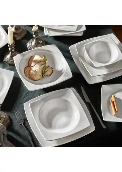 Karaca Way 57 Parça Kare Porselen Yemek Takımı - Modern ve Şık Sofra Seti