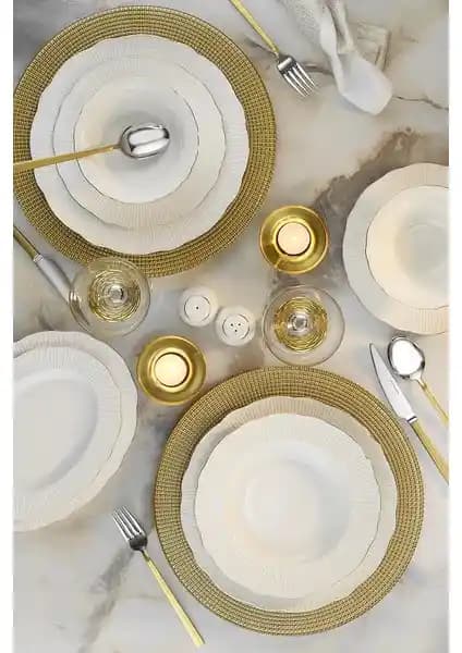 Kütahya Porselen Bone Ilay 58 Parça 12 Kişilik Yemek Takımı Modern ve Şık Tasarım