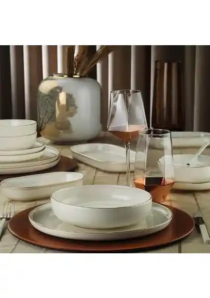 Kütahya Porselen Bone Moderna 26 Parça Altın File Yemek Takımı Günlük ve Özel Kullanım İçin