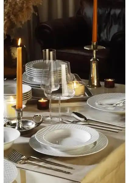 Kütahya Porselen Ekose 24 Parça 6 Kişilik Yemek Takımı Modern ve Şık Tasarım