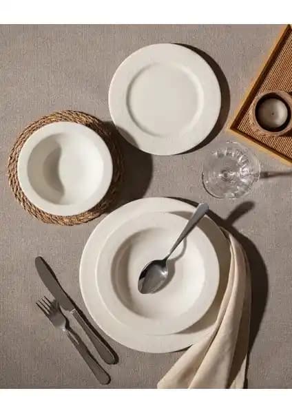 Madame Coco Relief Beyaz 6 Kişilik 24 Parça Seramik Yemek Takımı