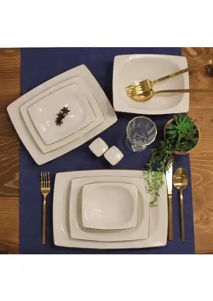 Porland Altın Yalnız 12 Kişilik Yemek Takımı Modern ve Şık Tasarımıyla Öne Çıkan Set