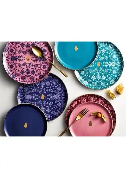 Porland Glamorous Servis Sunum Seti: Renkli ve Şık 8 Parçalık Porselen Takım