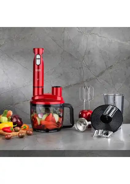 Schafer Chef Blend Mega Blender Seti Kırmızı Renkli Güçlü ve Çok Fonksiyonlu Mutfak Aleti
