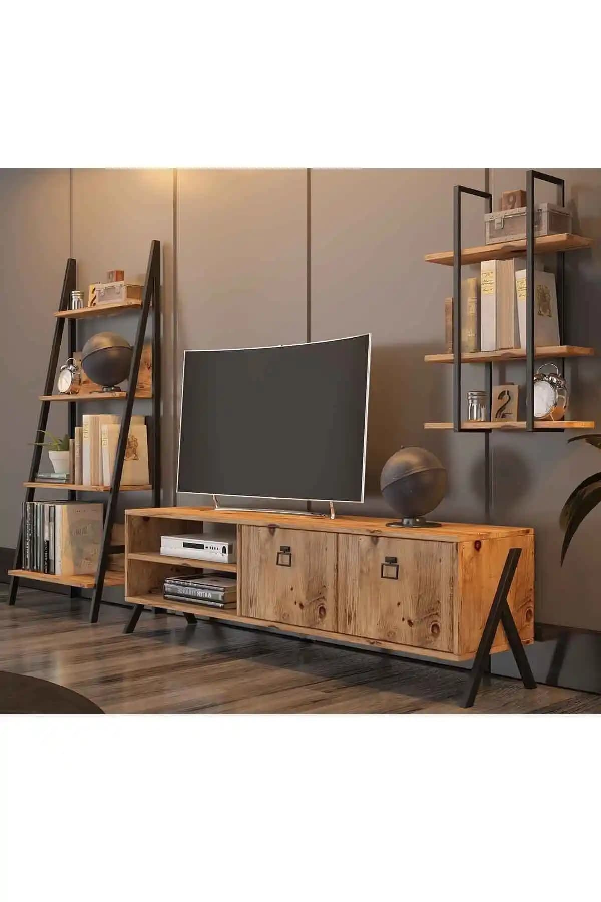 Avmpark Yanke TV Ünitesi ve Atlantik Çam Kitaplık Modern ve Fonksiyonel Tasarım
