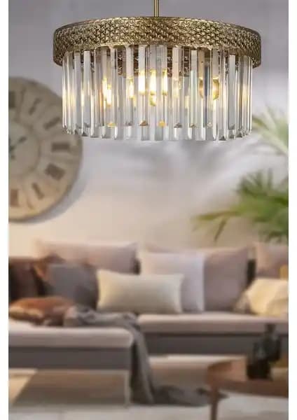 Begüsa Şeritli Kristal 4'lü Eskitme Taşlı Avize Modern ve Şık Tasarımıyla İç Mekanlara Zarif Dokunuş