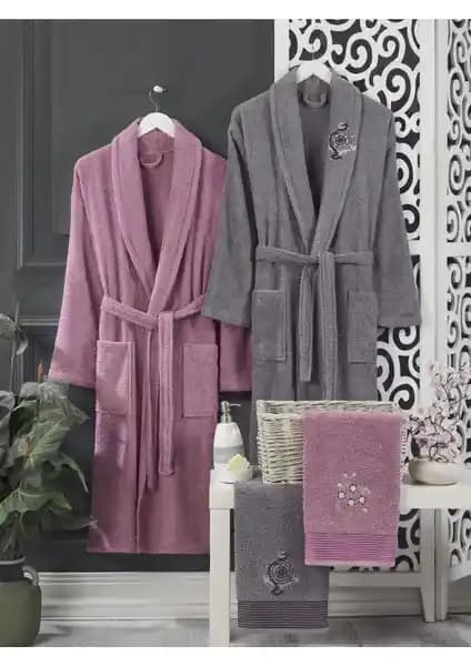 Casnack Mürdüm Antrasit Havlulu Bornoz Seti 4'lü Konfor ve Estetik Birlikteliği