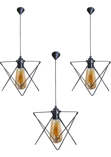 D-Light Zigzag Siyah Modern Avize Seti 3'lü Şık ve Dayanıklı Aydınlatma Çözümü