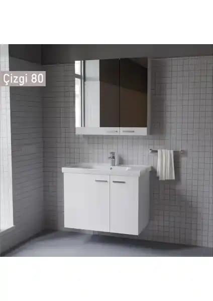 Era Çizgi 80 cm Beyaz MDF Banyo Dolabı Takımı Modern ve Dayanıklı Tasarım