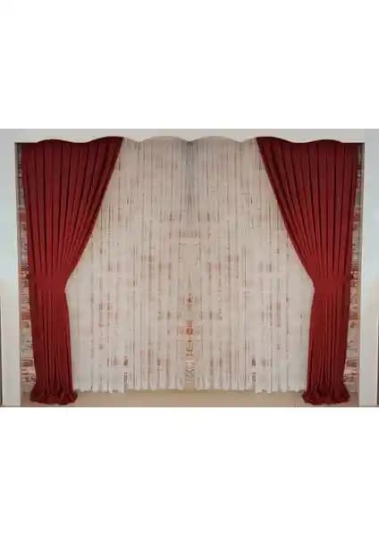 Figen Perde Bordo Kadife Fon Perde Çift Kanat 1/3 Sık Pileli Dikim V-41