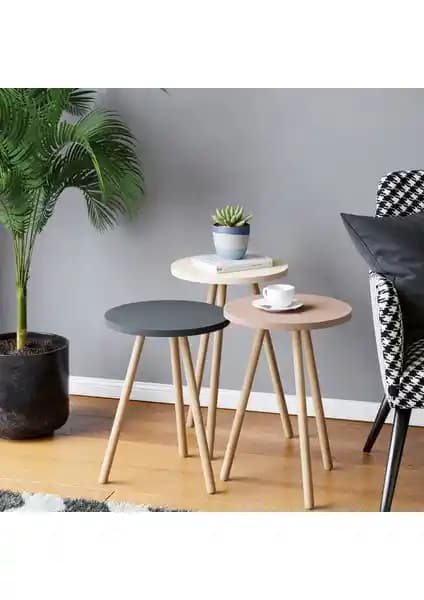 İntergo Renkli 3'lü Zigon Sehpa Seti Modern ve Şık Tasarım Özellikleri