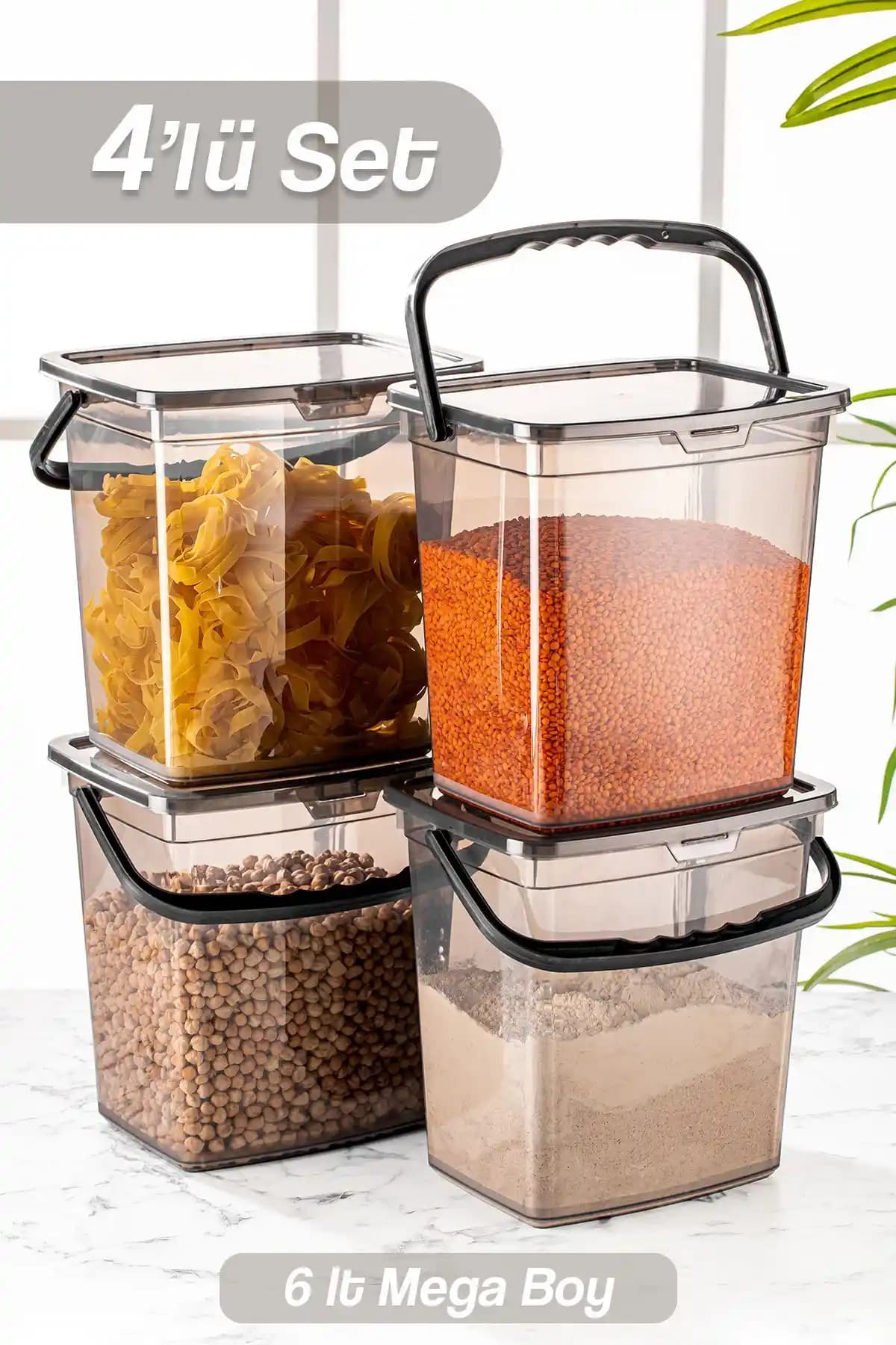 Meleni Home 4'lü Un ve Bakliyat Kabı 6 Litre Geniş Hacim ve Şık Tasarım