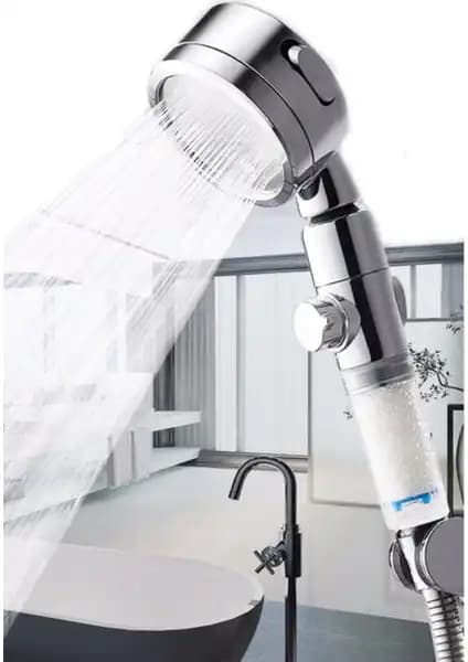 10 Numara Yüksek Basınçlı Filtreli 3 Fonksiyonlu Tuşlu Durdurma Düğmeli Duş Başlığı