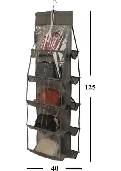 Adarya 10 Cepli Dolap İçi Çanta Düzenleyici Organizer Gri Renkli ve Dayanıklı Tasarım