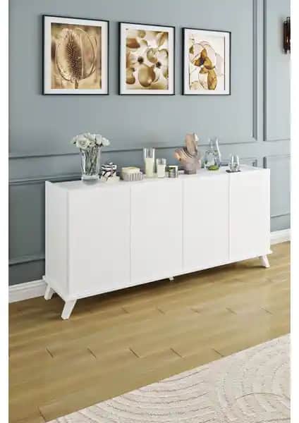 Aeka AE-2056 Akel Beyaz Çok Amaçlı Modern Konsol, Şık ve Dayanıklı Tasarım