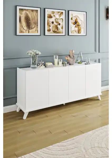 Aeka AE-2056 Akel Beyaz Çok Amaçlı Modern Konsol, Şık ve Dayanıklı Tasarım